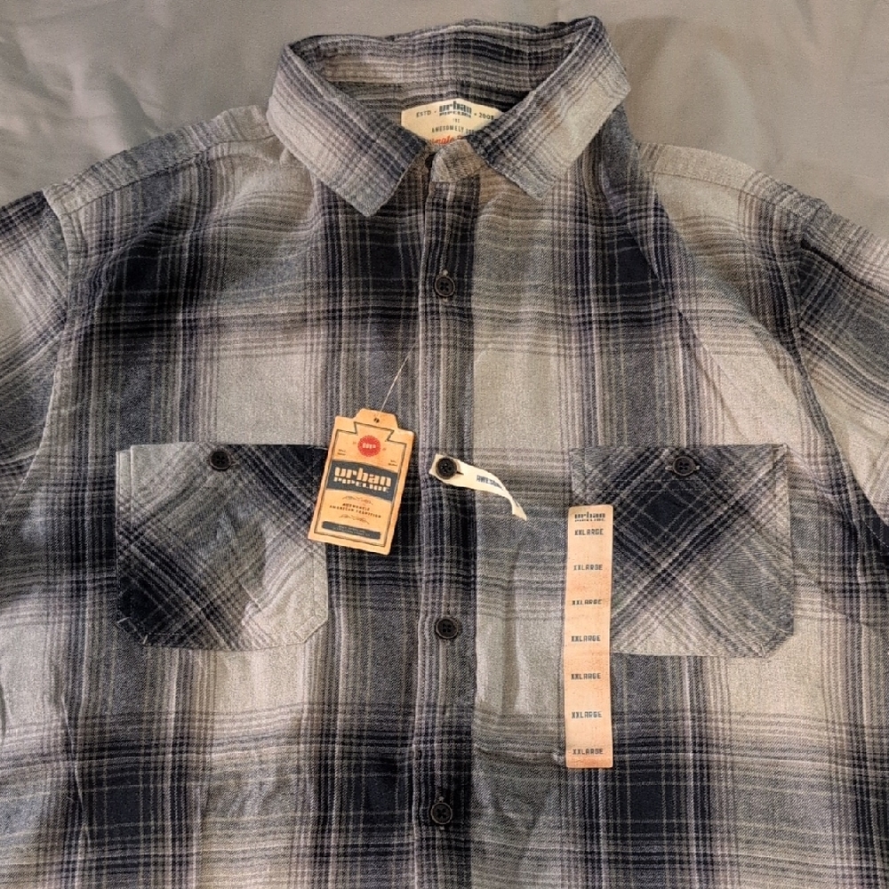Urban Pipeline Men's Blue and Gray Plaid Button Down Shirt - Size XXL